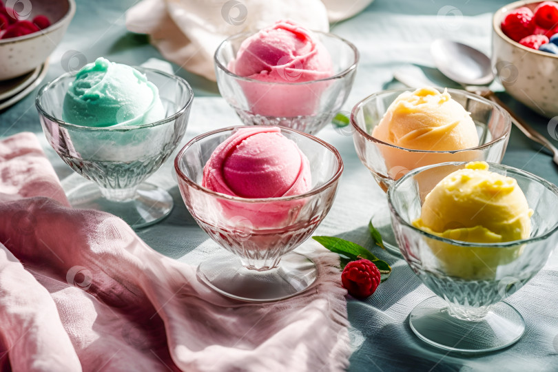 Скачать Полезные летние замороженные десерты в стеклянных элегантных вазочках фотосток Ozero
