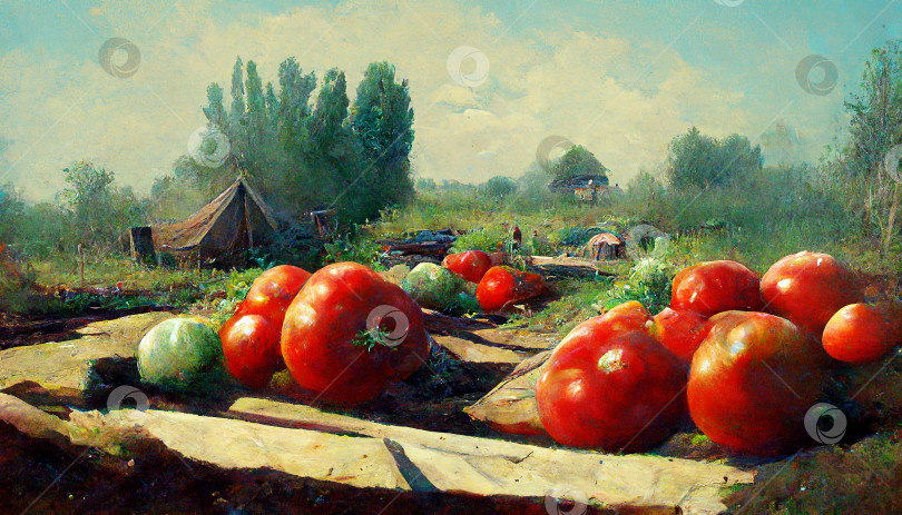 Скачать Крупный план красных спелых помидоров на деревенском огороде. Сбор урожая фотосток Ozero