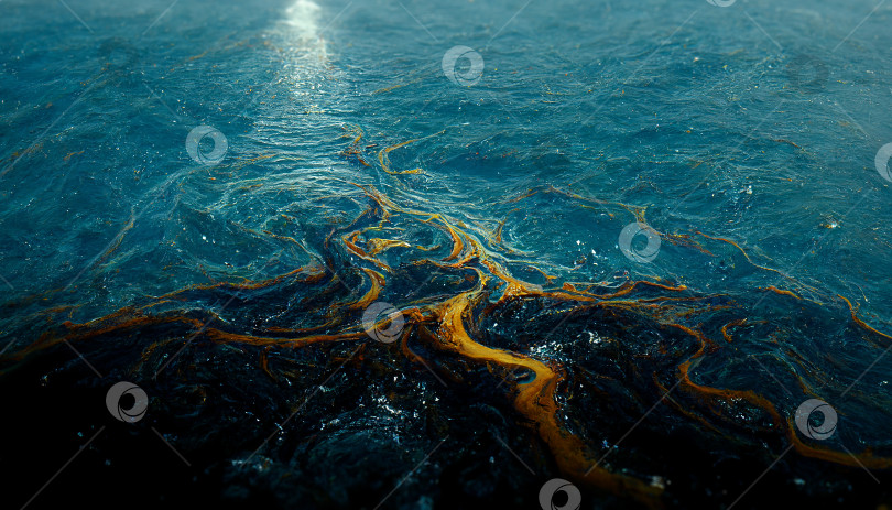 Скачать Масляное грязное пятно на поверхности воды в голубом океане. Экологическая катастрофа, загрязнение окружающей среды. Реалистичная иллюстрация фотосток Ozero
