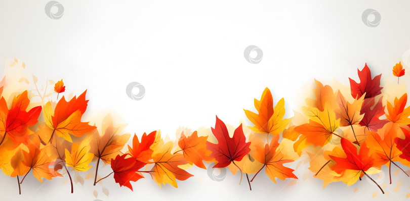 Скачать Акварельное разнообразие осенних листьев, выделенных на белом фоне. Осенняя иллюстрация для поздравительных открыток, приглашений на свадьбу, цитат, украшений. Осенний осенний баннер. Созданный искусственным интеллектом фотосток Ozero