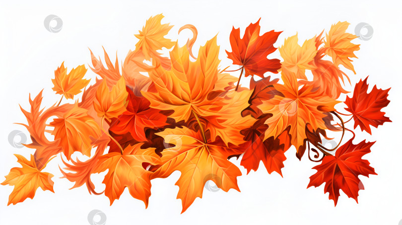 Скачать Акварельные осенние листья, выделенные на белом фоне. Осенняя иллюстрация для поздравительных открыток, приглашений на свадьбу, цитат, украшений. Осенний осенний баннер. Созданный искусственным интеллектом фотосток Ozero