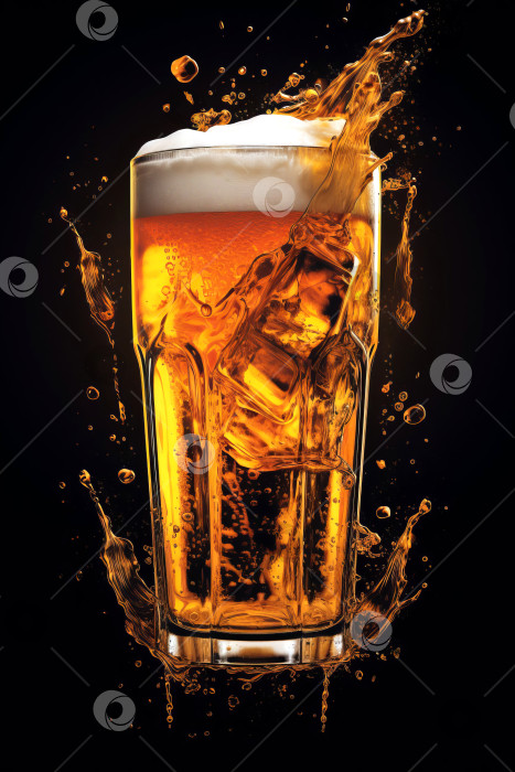 Скачать Пиво со льдом, холодный напиток в высоком бокале фотосток Ozero