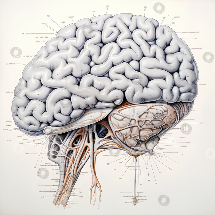 Скачать Абстрактная иллюстрация человеческого мозга, AI фотосток Ozero