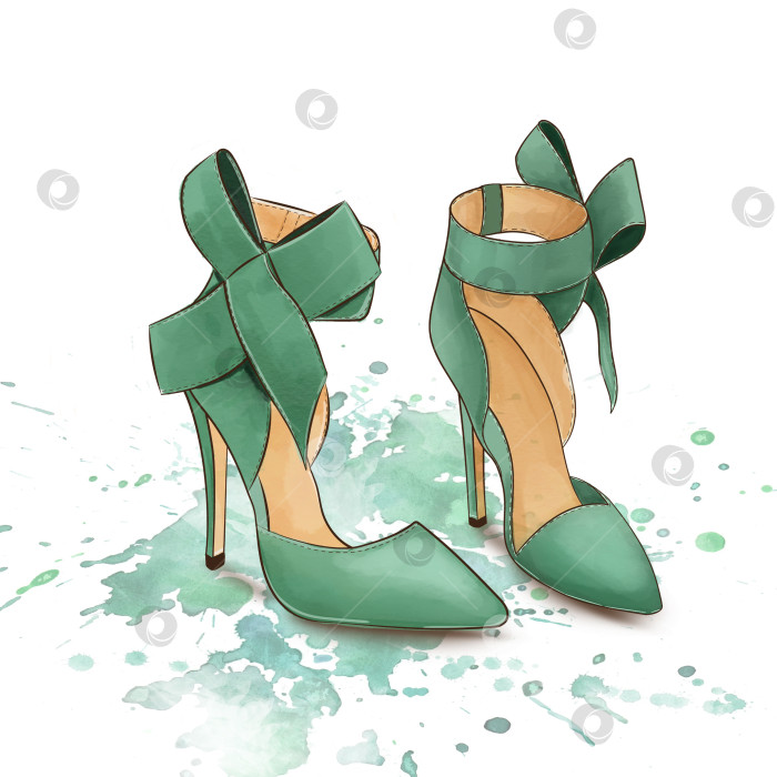 Скачать Модная иллюстрация женских зеленых туфель на высоком каблуке фотосток Ozero