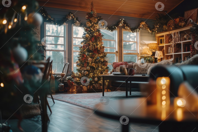 Скачать Рождественское украшение в интерьере гостиной фотосток Ozero