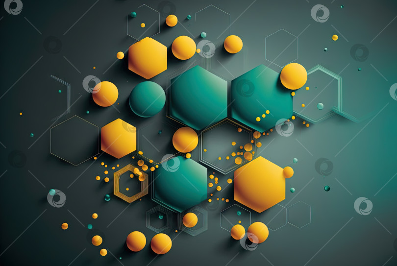 Скачать Абстрактный научный фон с шестиугольным рисунком. Абстракция технологии и науки с шестнадцатеричными ячейками. Сгенерированный искусственный интеллект. фотосток Ozero
