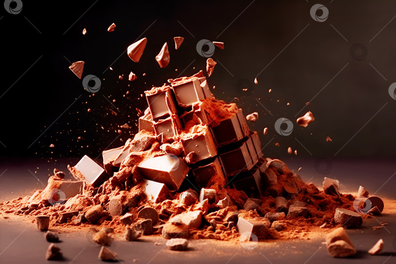 Скачать Вкусные кусочки свежего темно-коричневого шоколада на коричневом фоне фотосток Ozero