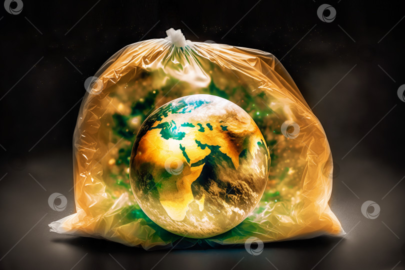 Скачать Глобус планеты Земля, одетый в пластиковый пакет для мусора фотосток Ozero