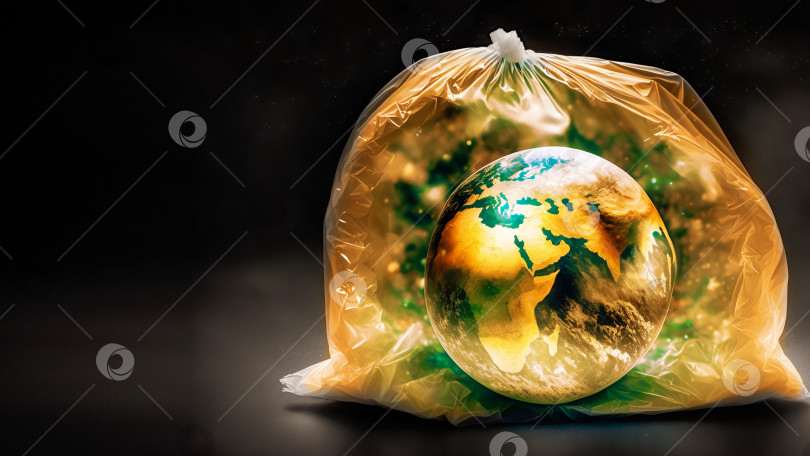 Скачать Глобус планеты Земля, упакованный в пластиковый пакет для мусора с копировальным пространством фотосток Ozero