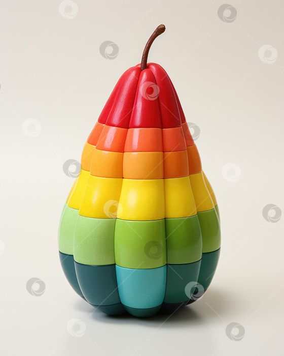 Скачать Игрушка для маленького ребенка пирамидка в форме груши из разноцветных кубиков для сбора на белом фоне. развитие мелкой моторики в детском возрасте. Порождающий искусственный интеллект фотосток Ozero