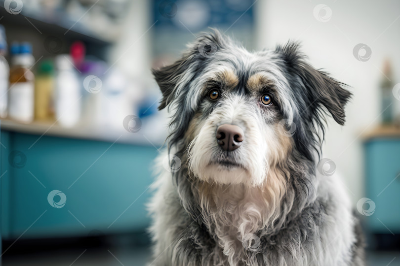 Скачать Симпатичная старая пушистая собачка в современной ветеринарной клинике фотосток Ozero