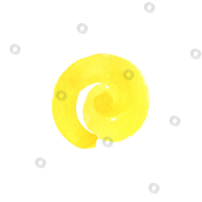Скачать Простое желтое солнце, нарисованное одним спиральным мазком кисти.. Акварельная иллюстрация, нарисованная от руки, в детском стиле. Изолированный объект на белом фоне фотосток Ozero