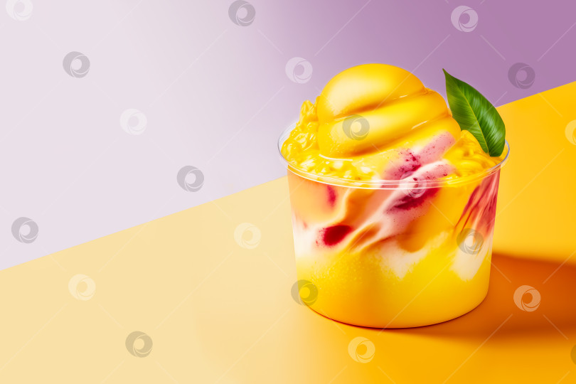 Скачать манговый шербет или мороженое на оранжево синем градиентном фоне с пространством для копирования фотосток Ozero