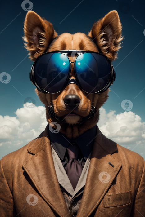 Скачать Портрет крутого пса в больших очках и коричневом костюме фотосток Ozero