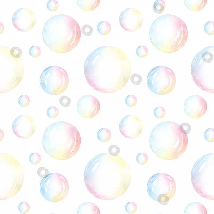 Скачать Мыльный воздушный пузырь, нарисованный акварелью от руки, бесшовный узор фотосток Ozero