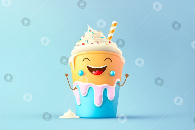 Скачать Иллюстрация персонажа-талисмана с изображением милого улыбающегося коктейля с соломинкой на синем фоне фотосток Ozero