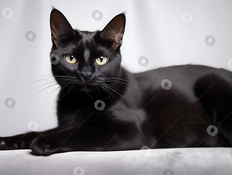 Скачать Черный кот на светлом диване фотосток Ozero