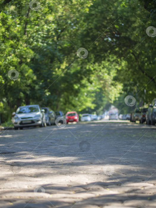 Скачать Улица курортного городка. Переулок в большом городе, машины стоят  фотосток Ozero