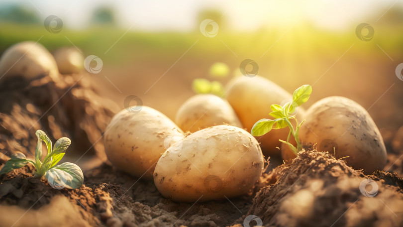 Скачать Молодой картофель на поле на размытом фоне пейзажа деревенской местности фотосток Ozero