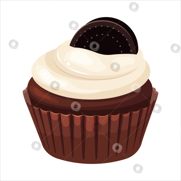 Скачать Шоколадный кекс с ванильно-сливочной глазурью и печеньем. Темный кекс со светлым кремом. фотосток Ozero