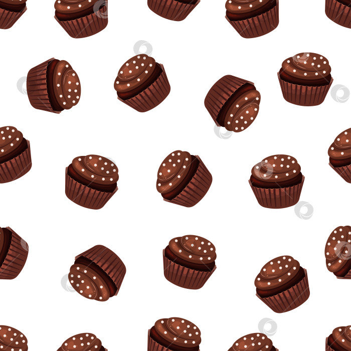 Скачать Бесшовный узор шоколадного кекса с шоколадной глазурью и белой посыпкой. фотосток Ozero
