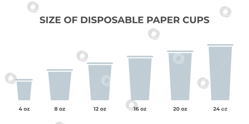 Скачать Размер одноразовых бумажных стаканчиков разный по унции. Набор бокалов разных типов. Векторные простые плоские значки фотосток Ozero
