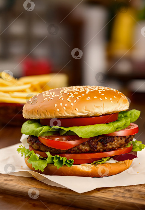 Скачать Вкусный гамбургер с вкусной говядиной и помидорами фотосток Ozero