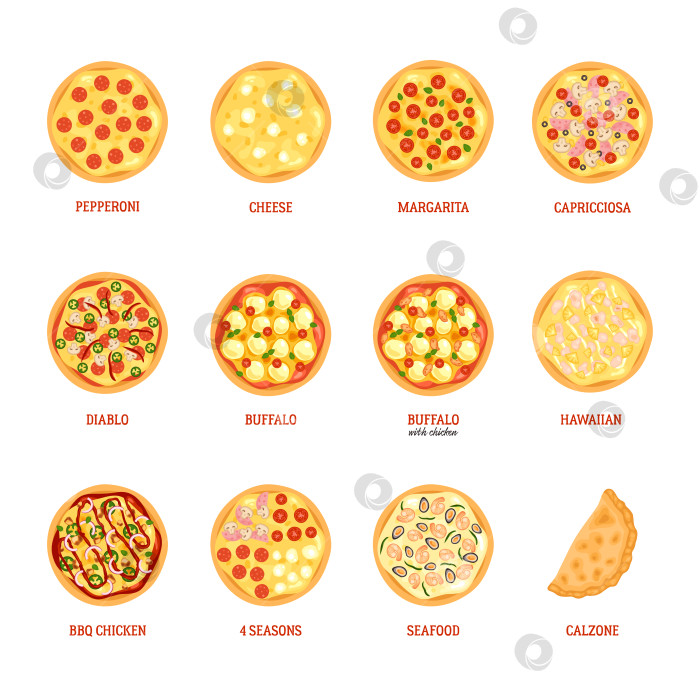 Скачать Набор для пиццы с разными ингредиентами. Иллюстрация целой пиццы фотосток Ozero