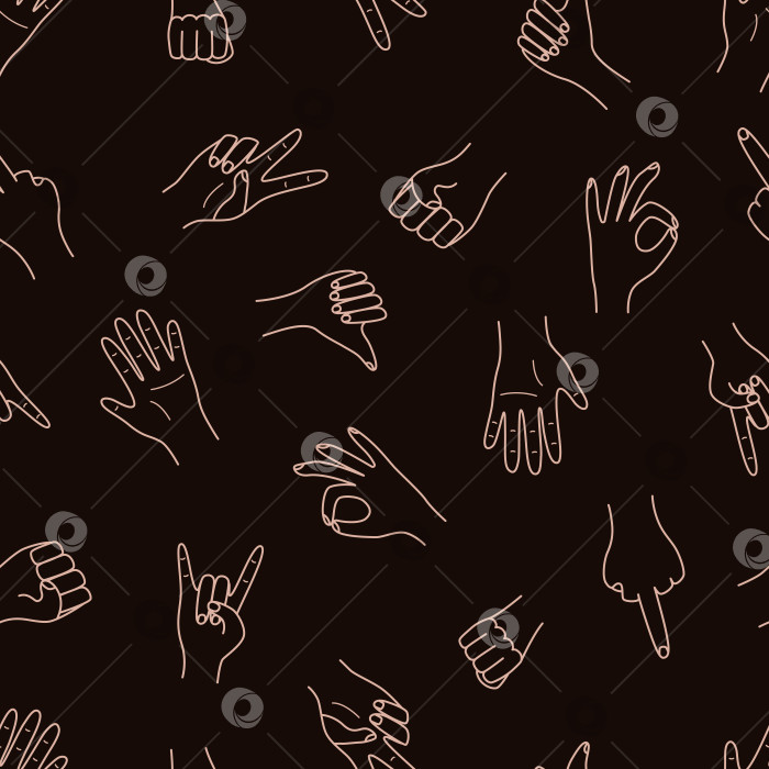 Скачать Бесшовный узор жестов рук, набор векторных иллюстраций из значков различных знаков руки, фотосток Ozero