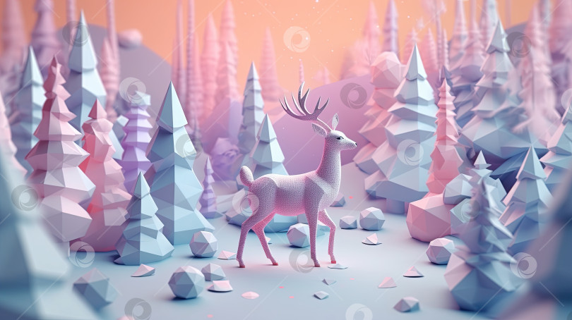 Скачать Рождественский зимний лес и пастельный фон с оленями фотосток Ozero