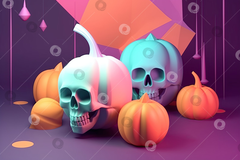 Скачать Хэллоуин тыквы и черепа 3D пастельный фон фотосток Ozero