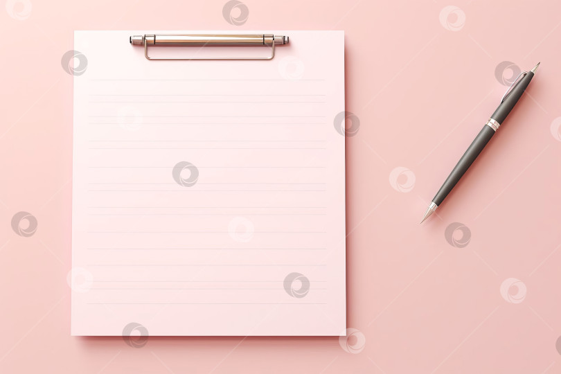 Скачать Пустые страницы для заметок в буфере обмена и ручка на розовом фоне. фотосток Ozero