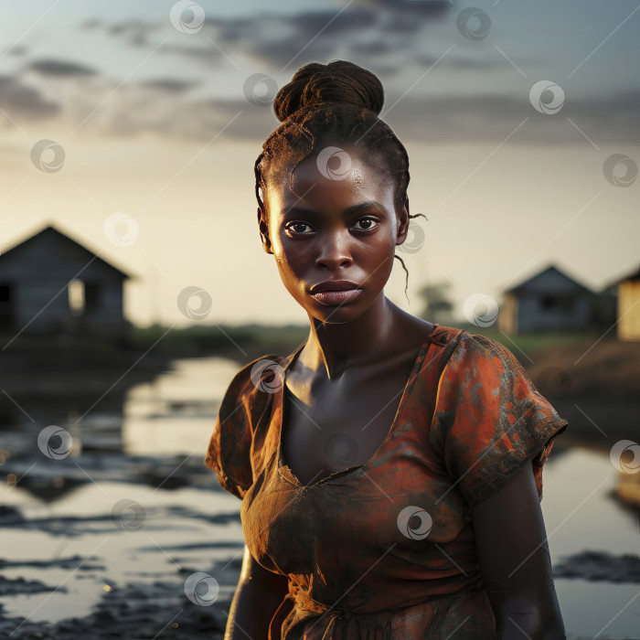 Скачать Портрет молодой усталой, печальной, отчаявшейся африканской женщины фотосток Ozero