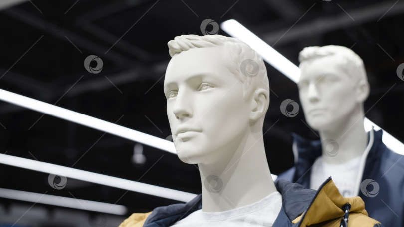 Скачать Мужские манекены в верхней одежде в магазине, крупный план. фотосток Ozero