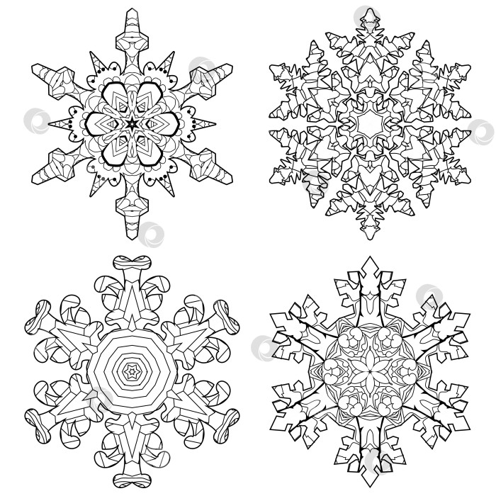 Скачать Набор зимних снежинок. Нарисованная от руки декоративная векторная иллюстрация для раскрашивания фотосток Ozero