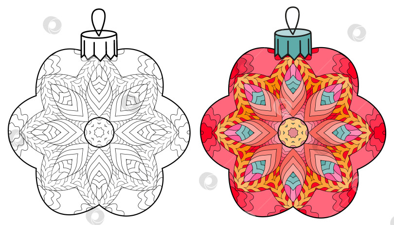 Скачать Стилизованные под Зентангл рождественские украшения. Векторная иллюстрация кружева, нарисованная от руки. фотосток Ozero