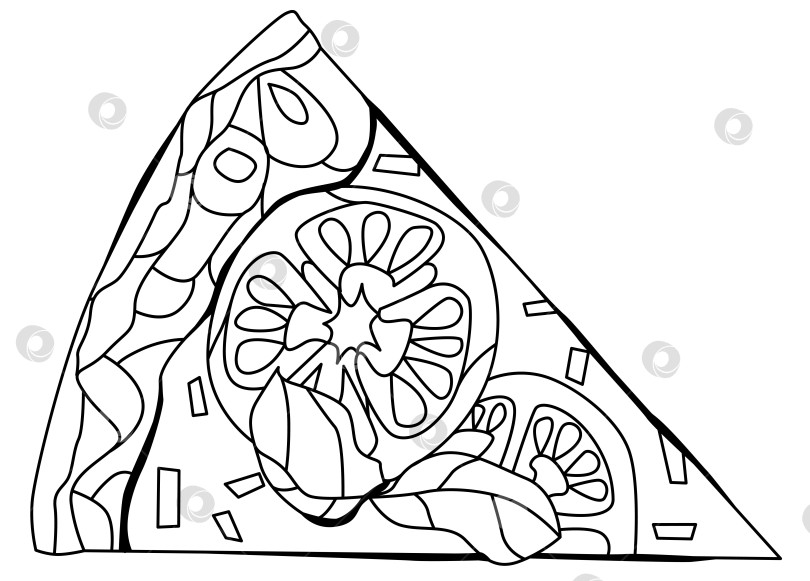 Скачать Кусочек пиццы, декоративная векторная иллюстрация в виде зентангла для раскрашивания фотосток Ozero
