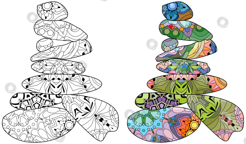Скачать Векторная иллюстрация баланса из декоративных камней для раскраски. Набор цветов и контуров. фотосток Ozero