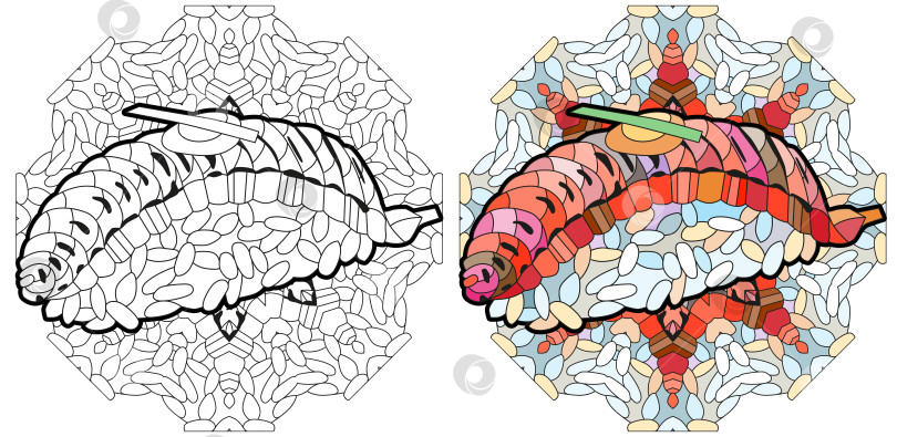 Скачать Нигири из запеченного лосося. Нарисованная от руки декоративная векторная иллюстрация для раскрашивания. Набор цветов и контуров фотосток Ozero