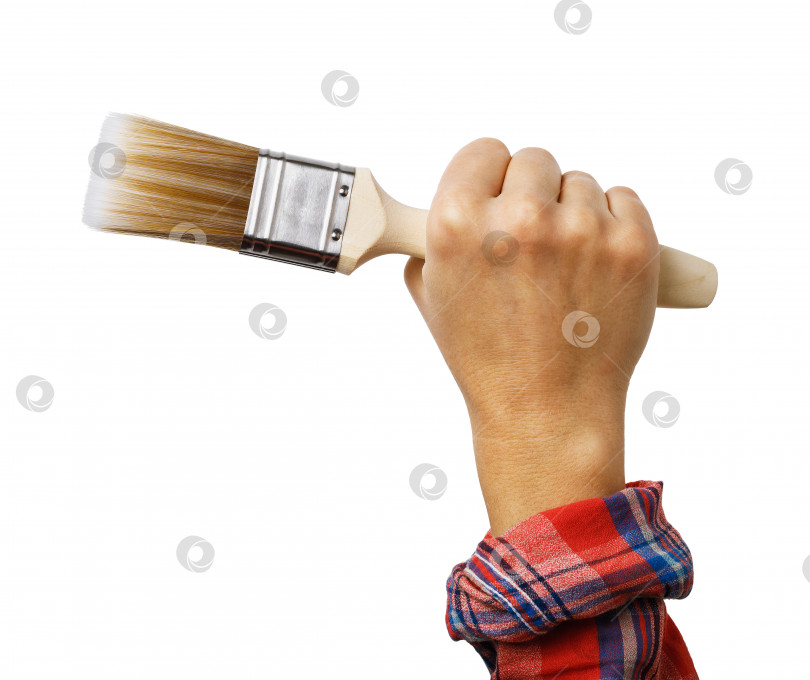 Скачать Рука с чистой кистью для рисования, выделенная на белом фоне фотосток Ozero