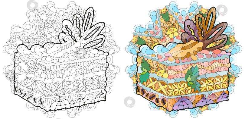 Скачать Векторный кусок торта с абстрактными орнаментами на круглой подложке с рисунком. фотосток Ozero