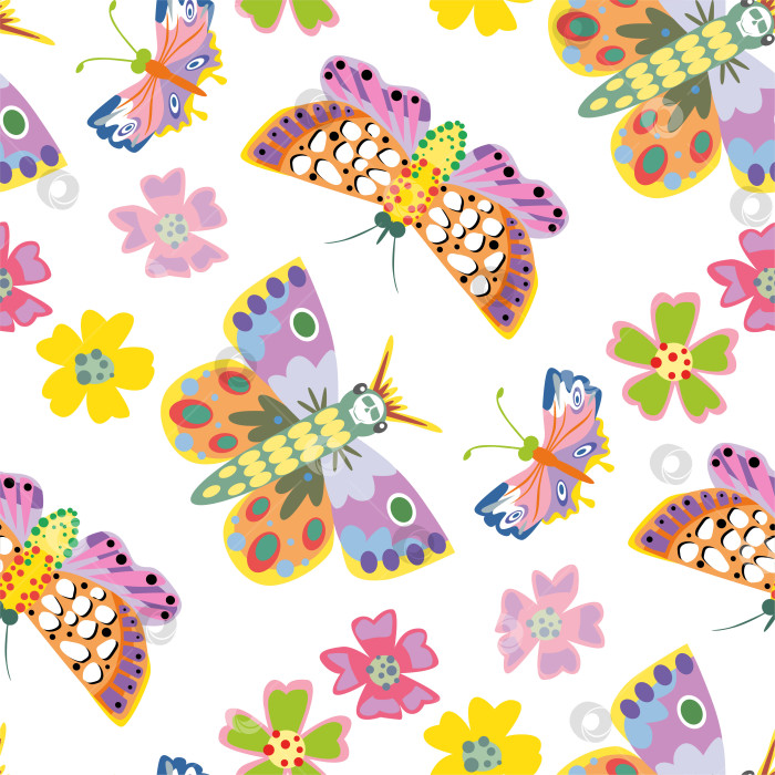 Скачать Бесшовный модный узор в виде бабочки на белом фоне. Векторная иллюстрация фотосток Ozero