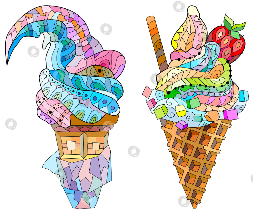 Скачать Набор нарисованных от руки красочных иллюстраций к мороженому zentangle фотосток Ozero