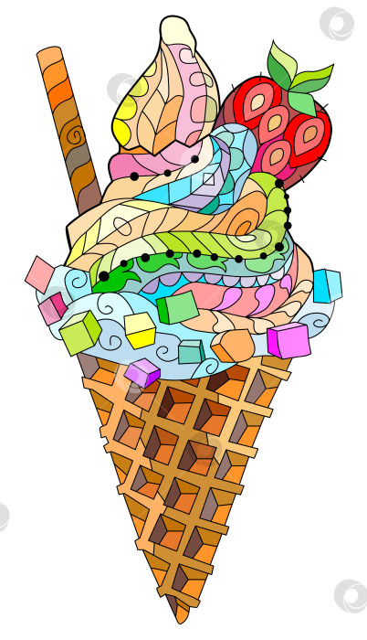Скачать Нарисованная от руки красочная иллюстрация мороженого zentangle фотосток Ozero