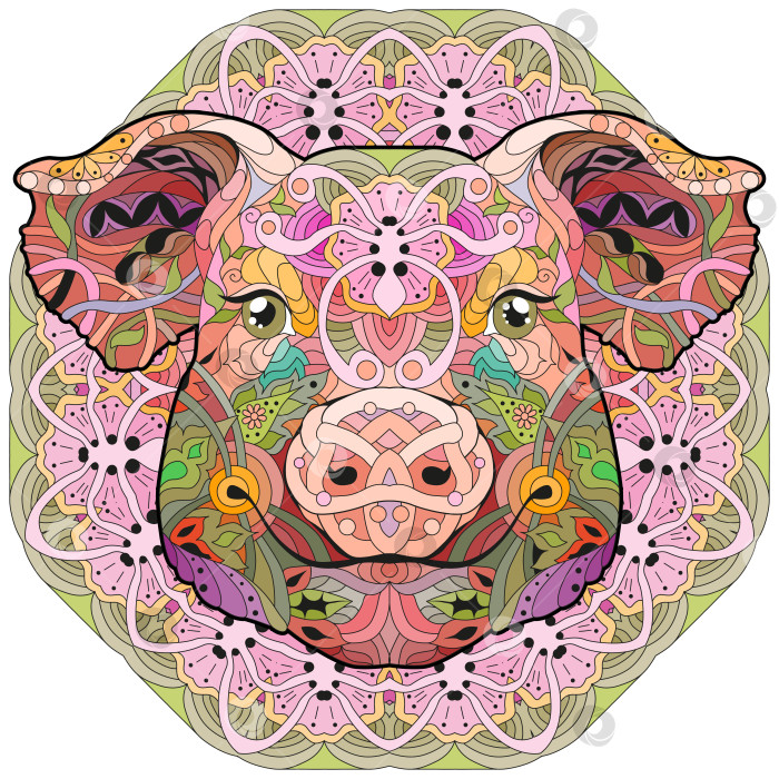 Скачать Свиная голова в форме Зентангла. Нарисованная от руки декоративная векторная иллюстрация с мандалой фотосток Ozero