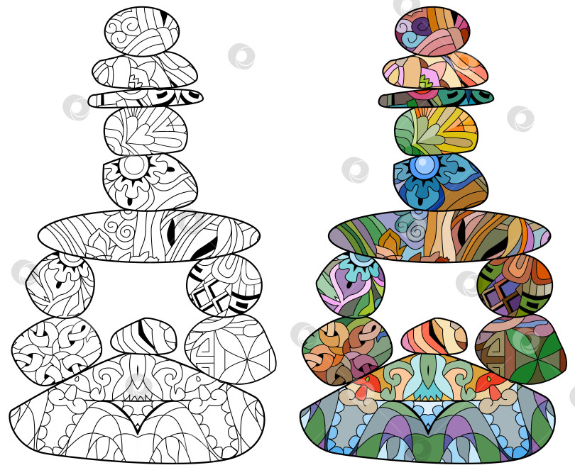 Скачать Векторная иллюстрация баланса из декоративных камней для раскраски. Набор цветов и контуров. фотосток Ozero