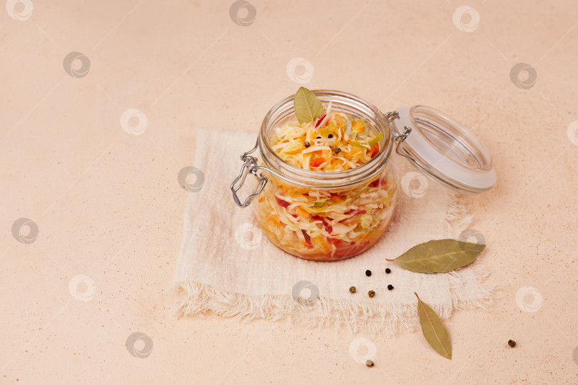 Скачать Маринованные овощи. Салат из шинкованной капусты с морковью и перцем в банке. фотосток Ozero