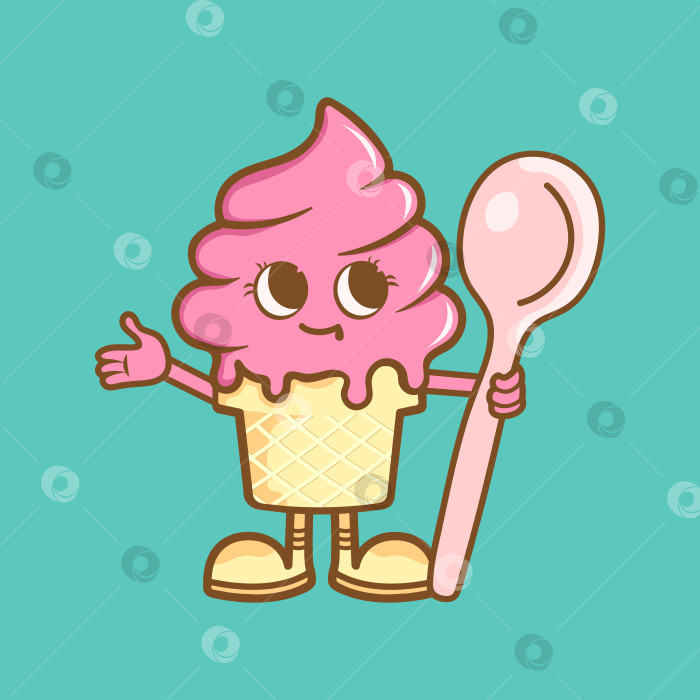 Скачать Логотип-талисман мороженого с ложкой в руках. Вкусно и весело фотосток Ozero