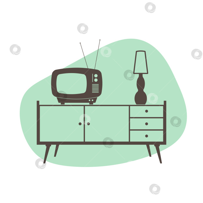 Скачать Старинный телевизор на комоде с лампой фотосток Ozero