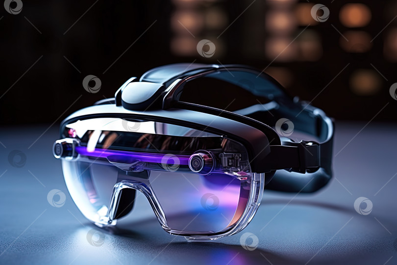 Скачать Концепция технологии AR-очков с прозрачными очками. Футуристический опыт погружения в дополненную реальность. Сгенерированный искусственный интеллект фотосток Ozero